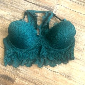 Victoria’s Secret PINK Emerald Green Laced Halter Bra